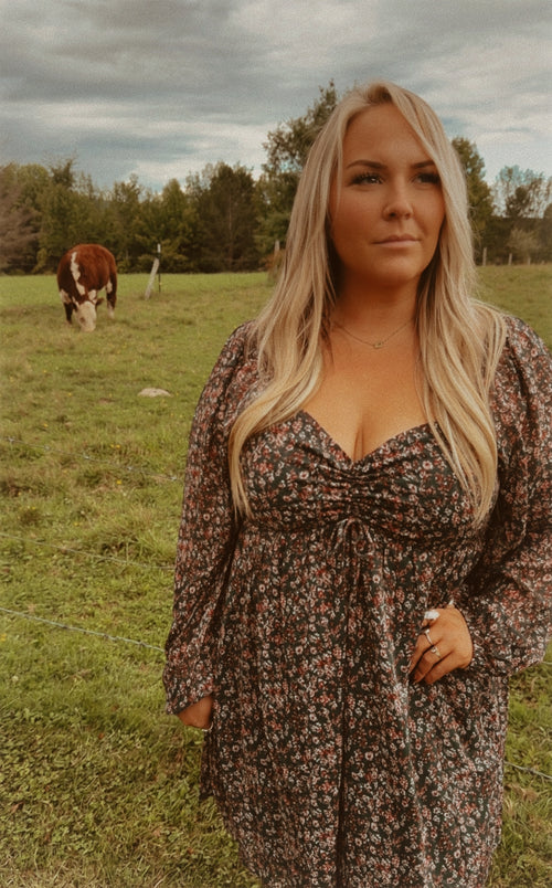 BOHO Floral Sweetheart Neck Mini Dress